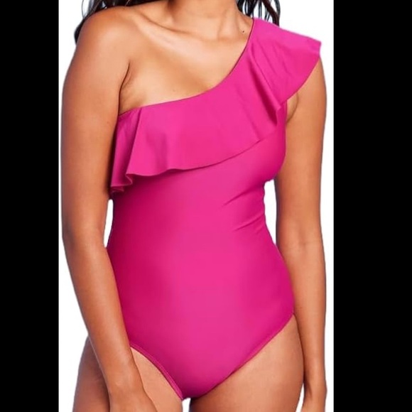 Kona Sol Other - Kona Sol One-Shoulder Ruffle Swimsuit in Magenta Size Large 12 - 14